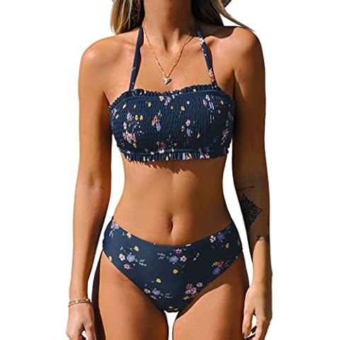 CUPSHE Women's Navy Floral Bikini Set Cover