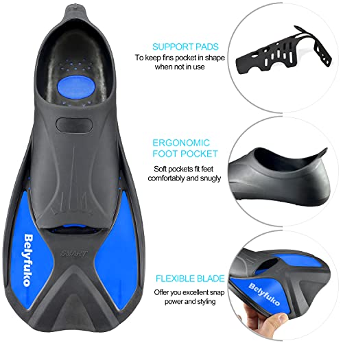 Belyfuko Short Swim Fins, Adult Snorkel Fins For Lap Swimming Diving Snorkeling Travel Size With Mesh Bag #TOP2