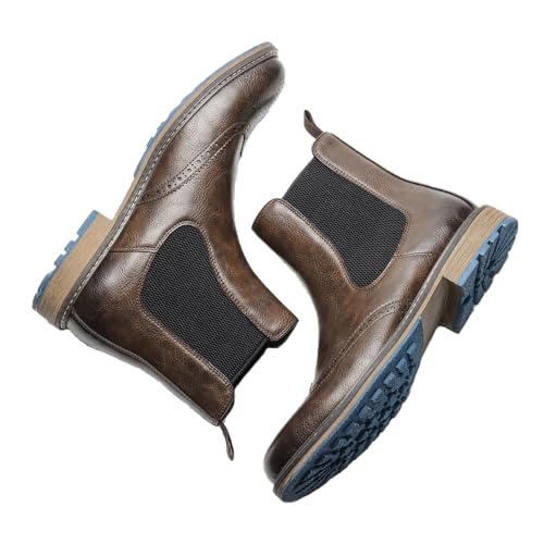Harssidanzar Mens Chelsea Boots,Stylish and Comfort Leather Slip On Casual Dress Boots Slip-On Boots Shoes for Men KM304US2