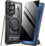 TONGATE Magnetic for Samsung Galaxy S25 Ultra Case with Aluminum Alloy Stand, Privacy Screen Protector, Compatible with MagSafe, TPU Anti-slip Edge, Military Grade Protection Case for S25 Ultra, Black