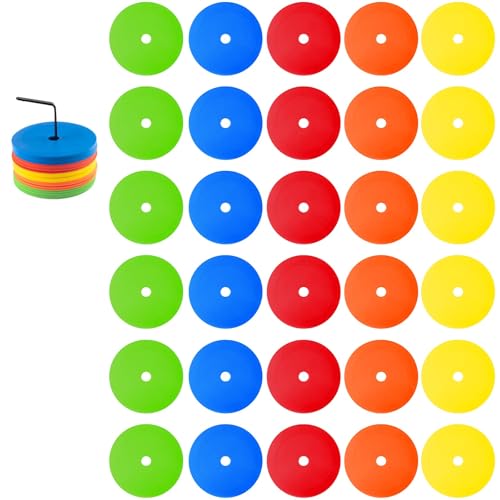 KoMvzyl 31 Pcs 6 Inch Flat Cones, Spot Markers, Soccer Cones, Field Court Markers, Sit Spots, Flat Discs, Soccer Training Equipment, Agility Practice, Football