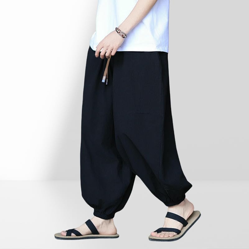 Men's Summer National Style Loose Harem Cotton Linen Lantern Long Pants2