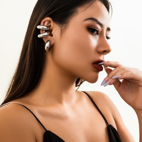4 Pcs Chunky Gold Silver Ear Cuff for Women Non Piercing Clip On Cartilage Wrap Cuff Earrings Thick Ear Cuff for Women3