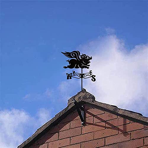 Weather Vane Flying Pig With Roof Mount Weathervane Wind Direction Indicator, Retro Weathercock Metal Weathercock Garden (Color : Black) #TOP3