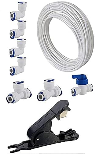 DOC RO® Water Filter Fitting Set With 1pc Pipe Cutter, 4pc 1/4" Pushfit Connectors, 2pc Tee Connectors, Shut-Off Valve and 3 Metre Pipe
