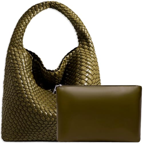 Image of JINMANXUE Woven Tote Bag for Women, Fashion Hobo Handbag, Travel Top-handle Shoulder Bag, Beach Underarm Bag with Purse