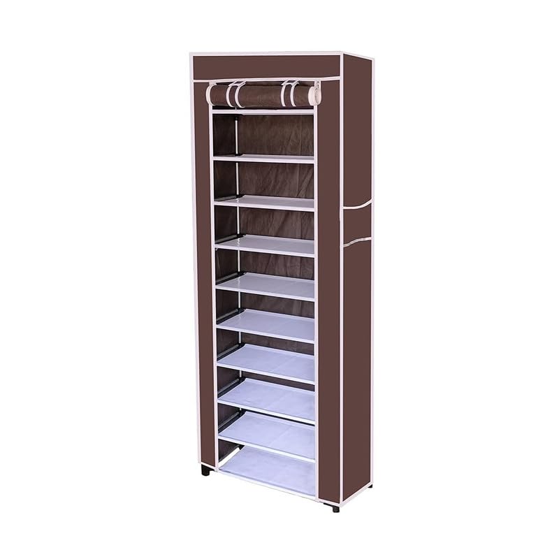 Image of GTC Collapsible Portable Foldable Wardrobe Storage Shelves Organizer for Clothes Racks Fabric Almirah Non Rustable Iron (10L, Brown) Storage Unit