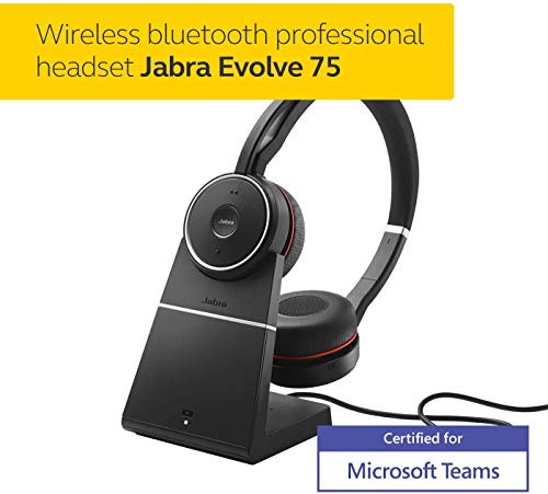 Jabra Evolve 75 Ms Wireless Headset, Stereo – Includes Link 370 Usb Adapter And Charging Stand – Bluetooth Headset With World-Class Speakers, Active Noise-Cancelling Microphone, All Day Battery #TOP2