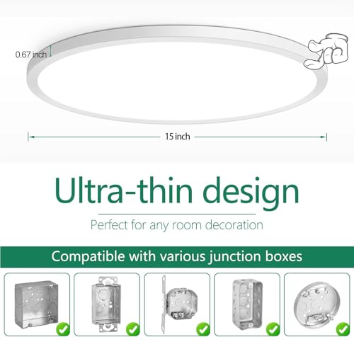 Image of Brightever 15 Inch Dimmable Large Flush Mount Ceiling Light Fixture, 3800LM