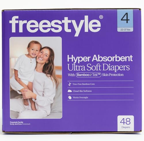 Freestyle Diapers – (Size 4) Hyper Absorbent & Non-Toxic – Disposable Diapers for Sensitive Skin – Ultra Soft Diaper's (22-37 lbs) – 48 Count