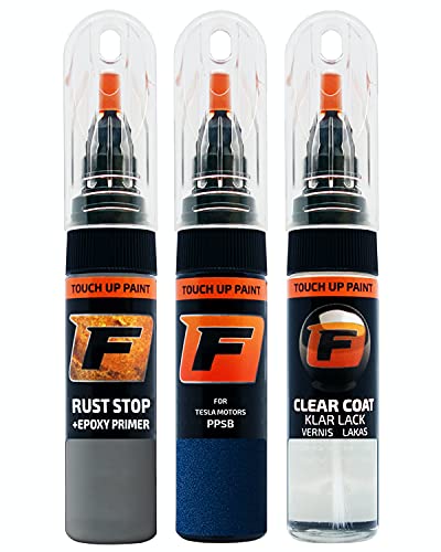 FIRANTO Kit de Pintura de Retoque Coche para Tesla Motors PPSB Ocean Blue/deep Blue, Set de Reparación de Rayones y Arañazos Incluye 15 ml Bolígrafo para Retocar Pintura Coche, Primer y Barniz Cover