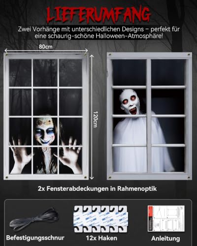 2er Pack Halloween weiblicher Geist Vorhang, Fenster- und Türvorhang, Halloween-Dekoration, Partydekorationsartikel – Ansicht 2