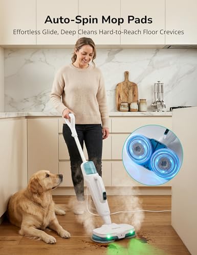 Image of Aspiron Steam Mop, 10-in-1 Steam Mop and Handheld Steamer, 15s Heat-Up, Self-Rotating Scrub Pads, 2 Steam Modes with Spray,500ML Removable Tank,LED Light,Floor Steamer for Hardwood,Tile, Carpet,Car