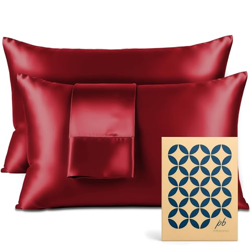 Pure Bedding Satin Pillowcase 2 Pack - King Size (20"x40", Burgundy) - Silky Pillow Cases for Hair and Skin - Satin Pillow Covers with Envelope Closure - Extra Soft Premium Microfiber
