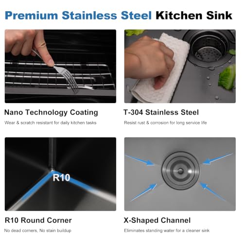 Image of SHACO 33x22 Inch 50 /50 Double Bowl Black Drop In Kitchen Sink, 33 Inch Gunmetal Black 16 Gauge Stainless Steel Top Mount Kitchen Sink with Grid and Accessories