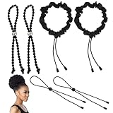 HJZHII 6 Pcs Adjustable Hair Ties, Soft Satin Hair Ties Black Ponytail Holders Puff HairScrunchies for Locs Dreads Thick Thin CurlyHair