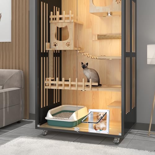 Katzentür, Sicherheits-Haustier-Tür mit 4-Wege-Schloss, Katzenklappe Innentür, Hundeklappe für Hundes, Wetterfest-einfache Installation Cat Klappe Tür für Innen Außentür, Fenster, Wand (20x20 cm)