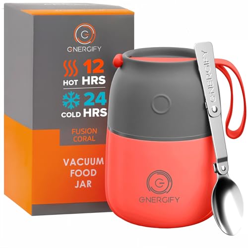 Vacuum Insulated Food Jar. Large 12oz Bowl incl. Folding Spoon, Cup. Wide Mouth thermos Keep Hot & Cold Drinks Soup thermo Lunch Container for Adults. BPA-Free Stainless Steel, Leak Proof Fusion Coral Vacuum Insulated Food Jar. Large 12oz Bowl incl. Folding Spoon, Cup. Wide Mouth thermos Keep Hot & Cold Drinks Soup thermo Lunch Container for Adults. BPA-Free Stainless Steel, Leak Proof Fusion Coral