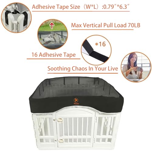 Image of PJYuCien Playpen Top Cover for 36'' Width 4 Panel Pen, Black | More Peace of Mind, More Safe, and Reduce Mess, Suitable for Puppy, Duck, and Other Small Animals,Adhesive Tape Connect