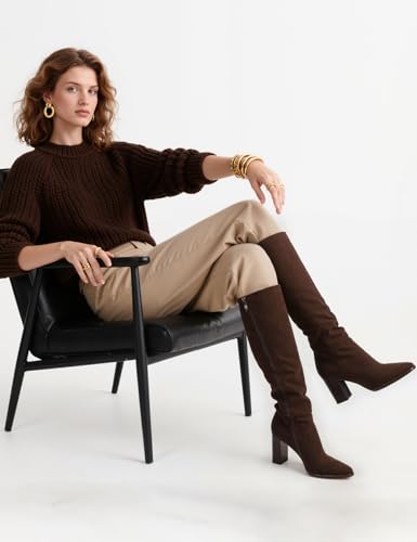 Image of Knee High Boots for Women Pointed Toe Chunky Heel Tall Boots | Side Zipper,Insole Cushioning Foam Tall boots,Fall Spring Winter Fashion Dress Boots,Evening Bridal office Long Boots