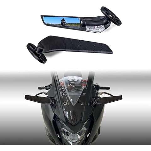 Xintre Racing Motorcycle Rear View Mirrors with LED Turn Signal Lights Stealth Mirrors Compatible with Kawasaki Ninja 300 400 650, Honda CBR300R CBR500R CBR600RR, Suzuki GSXR 600 750, Ducati, Yamaha Cover