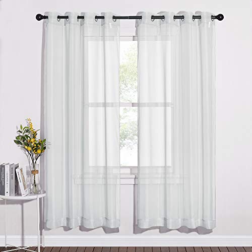 NICETOWN Light Gray Sheer Curtains - Simple Design Window Treatment Ring Top Voile Panels for Girls Room (2-Pack, W54 x L72) Light Gray 54"W x 72"L (P