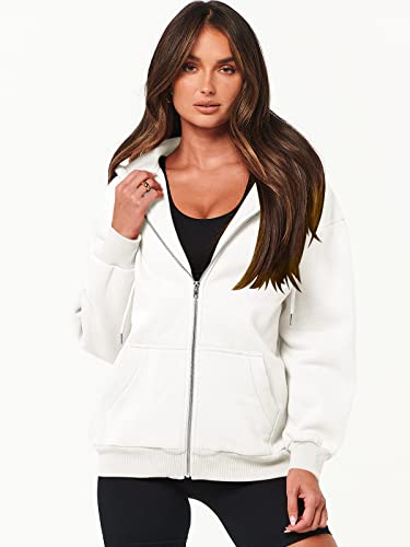 Anrabess Women's Hoodies 2023 Fall Jacket Cute Teen Girl Tops Casual Long Sleeve Sweatshirts Zip Up Y2K Hoodie Trendy Clothes White A989Baise-Xl #TOP1