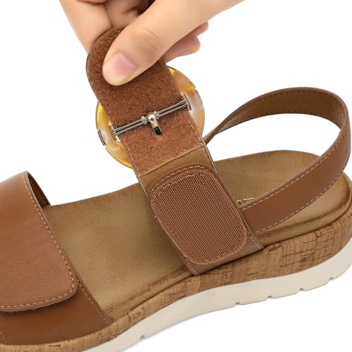 Image of UBFEN Womens Low Wedge Walking Sandals with Arch Support | Open Toe Sandals Adjustable Instep and Ankle Straps for Summer Everyday Outfits, Travel,Vacation