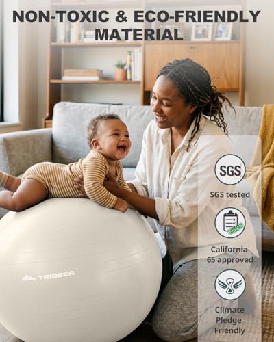 Image of Trideer Yoga Ball for Exercise, Pilates, Core & Balance Training, Stability Ball for Pregnancy & Birthing Prep, Physical Therapy, Daily Stretching, Office Chair for Active Sitting, Quick Pump Included