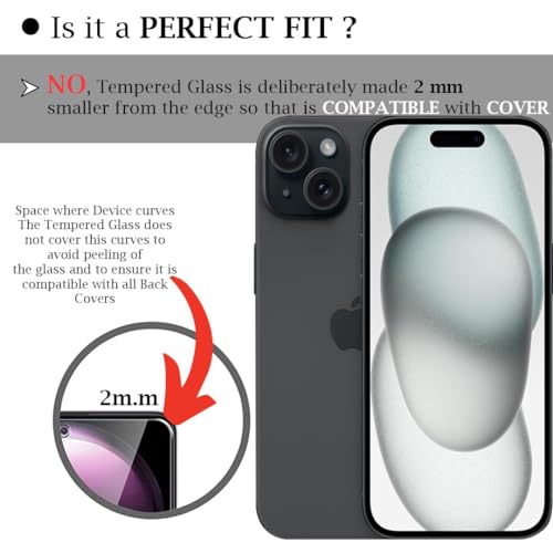 Image of Tempered Glass Screen Protector Compatible for OnePlus Nord CE 3 Lite 5G with Edge to Edge Coverage and Easy Installation Kit, Pack of 1, Black (IPHONE 15)