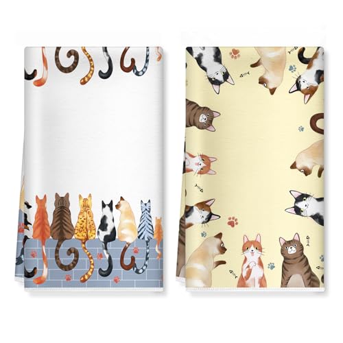Arquiel Torchons De Cuisine Microfibre Vaisselle Lot de 2, Chat De Dessin Animé...