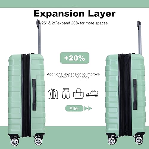 Expandable Hard PC Luggage Set of 5 Pieces with 360° Spinner Wheels, Lightweight Rolling Luggage for Travel, Light Green3