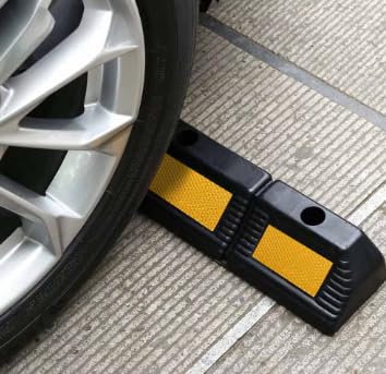 Image of LADWA Rubber Parking Stopper for Garage Floor with White Reflective Tape Block Car Wheels as Parking Aid and Stops The Tires (600 mm, Black) Pack of 10