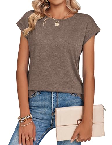 Zeagoo Womens Tops Summer Casual Crew Neck Tshirts Shirts Business Dressy Fall Fashion Outfits Trendy Clothes Chocolate Brown