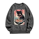 cat ramen giapponese divertente grafica t-shirt dolce gatto anime felpe adolescenti ragazze vestiti, grigio., m