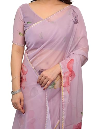 Image of ALMAARI FASHIONWomen's Floral Printed Organza Saree with Unstitched Blouse Piece | Traditional Ethnic Wear Sarees | Soft Lightweight Ethnic Office Wear Daily Wear Indian Sari (ORGANZA 121-130 H)