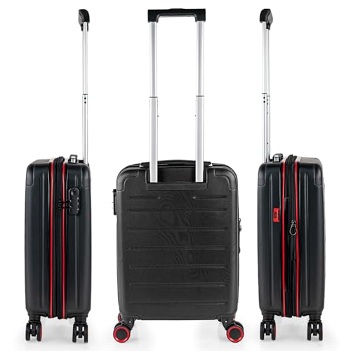Valise cabine 55x40x20 rigide légère noire - Bagage cabine extensible à roulette