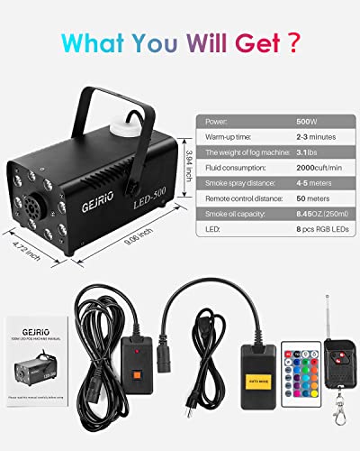 Gejrio Fog Machine, 500W Smoke Machine With 16 Color Controllable Lights Effect, Automatic Fog Machine Outdoor With Wireless And Wired Remote Control For Christmas Halloween Parties & Stage #TOP6