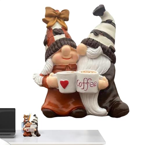 Decoraciones de gnomos para el hogar, estatua de gnomo de café, pareja enana sin rostro, gnomos pequeños, accesorios de barra de café, figuras de pareja de resina para el hogar, decoración única del