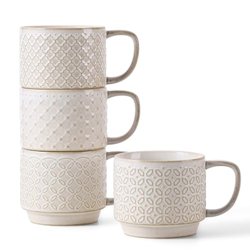 DOWAN 12oz Coffee Mugs Set of 4, Ceramic Coffee Mugs, Mugs Features A Relief Kiln-Change Technique, Microwave Safe, Thick-Walled Design for Heat Retention, Office and Home Use
