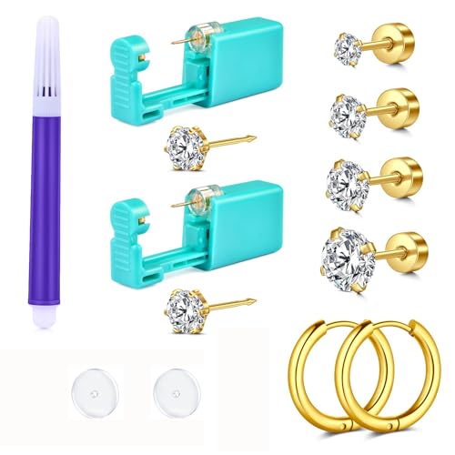 QWALIT Ear Piercing Gun Kit - Gold Self Piercing...