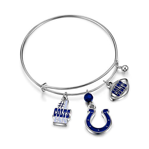 Pro Specialties Group NFL Indianapolis Colts Three Charm Logo Bracelet, Small (B005-1014)