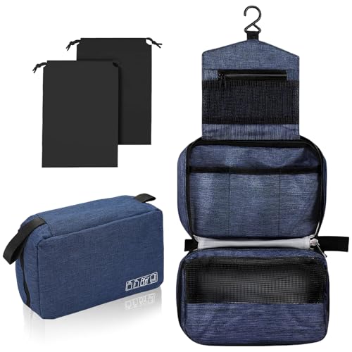 Aucuu Neceser para Hombre de Viaje, Neceser Viaje de Gran Capacidad Gancho, Bolsa de Aseo Grande para Colgar, Hombre Mujer de Aseo, Bolsa de Afeitado Resistente al Agua Neceser de Aseo-Azul Marino
