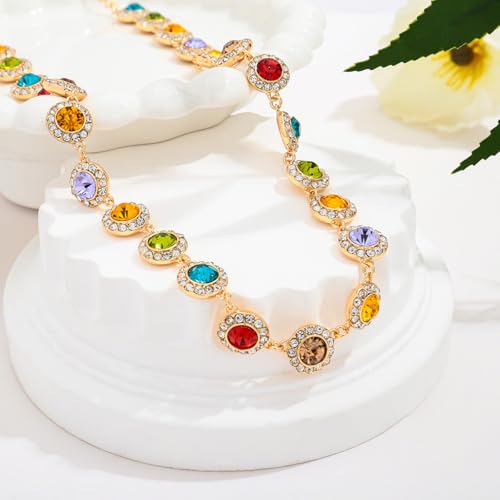 LILIE&WHITE Colorful Rhinestones Gold necklaces for women Trendy Chain Choker Necklaces Multicolor Gemstone Rainbow Necklace Bead Necklace Statement Neckalce Jewelry Gift4
