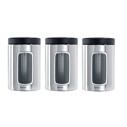 Brabantia Window Canister Set, 1.4 L - Brilliant Steel, 3 Pieces