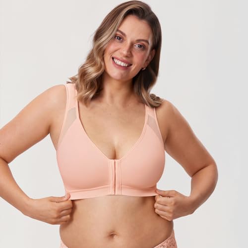 Image of DELIMIRA Women's Full Coverage Front Closure Wire Free Back Support Posture Bra