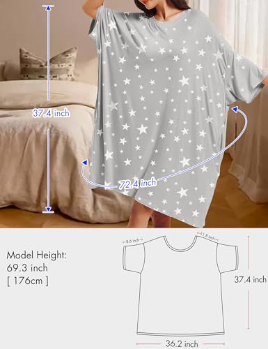 Image of KFUBUO Plus Size Nightgowns for Women Oversized Sleep Tshirts Dress Short Sleeves Sleepwear With Pocket Fit S-5XL
