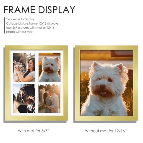 Image of DUENPY 12x16 Picture Frame 5x7 Collage Picture Frame Displays Four 5x7 inch Photos or 12x16 (Without Mat) for Available Horizontal Wall Mounting Display and Vertical Gold