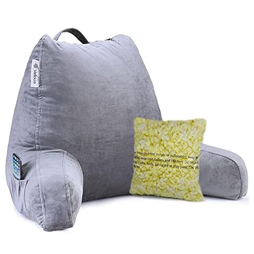 Vekkia Premium Soft Reading & Bed Rest Pillow with Memory Foam, Support Arms, Pockets, Removable Cover. Perfect Back Support for Reading/Relaxing/Watching TV –Extra Foams Incl. Customize Softness-18