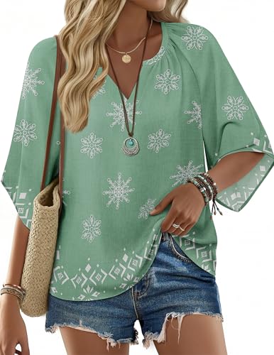 Zeagoo Chemisier Femme été Bohème Style col en V élégant Tunique Top Floral décontracté...